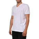 Dolce & Gabbana White Distressed Cotton V Neck Men T-shirt with short sleeves, modern distressed finish, and classic V-neck design.