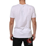 Back view of Dolce & Gabbana White Distressed Cotton V Neck Men T-shirt with short sleeves, showcasing casual elegance and Italian style.