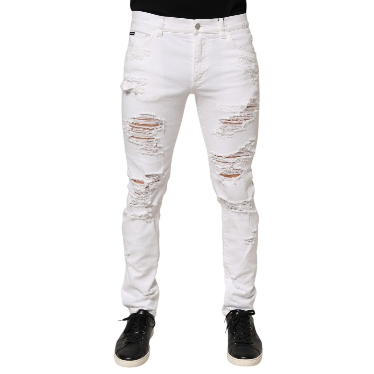 Dolce & Gabbana White Distressed Ripped Denim Trouser Jeans