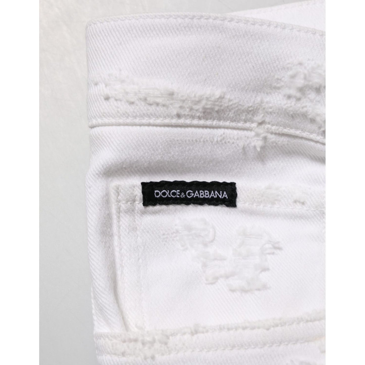 Dolce & Gabbana White Distressed Ripped Denim Trouser Jeans