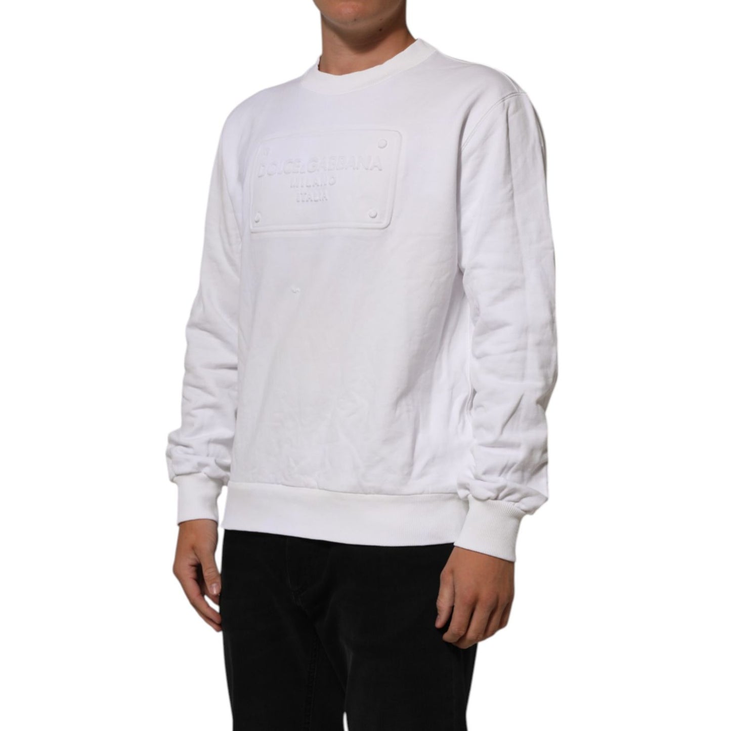 Dolce & Gabbana White Embossed Logo Men Sweatshirt Sweater