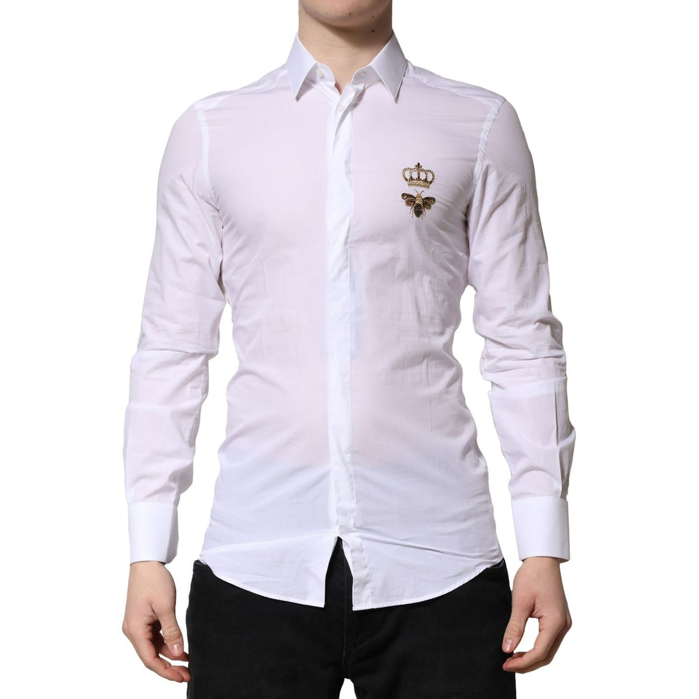Dolce & Gabbana White GOLD Crown Bee Men Dress Formal Shirt