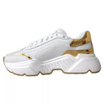 Dolce & Gabbana White Gold DAYMASTER Leather Sneakers Mens Shoes with lace-up closure.