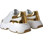 Dolce & Gabbana White Gold DAYMASTER Leather Sneakers Mens Shoes in calfskin with rubber sole and lace-up closure, back view.