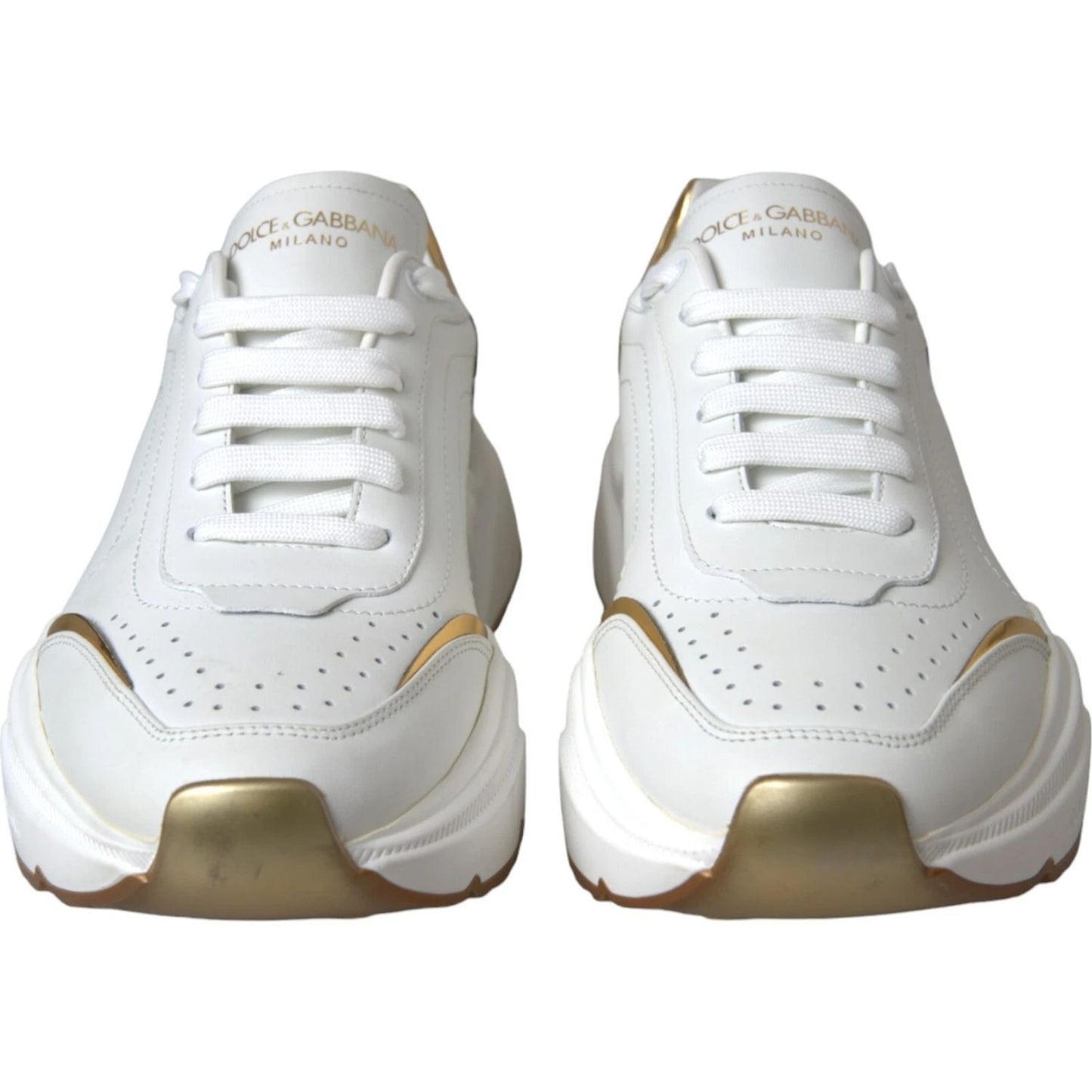 Dolce & Gabbana White Gold DAYMASTER Leather Sneakers Mens Shoes with calfskin leather and rubber sole.