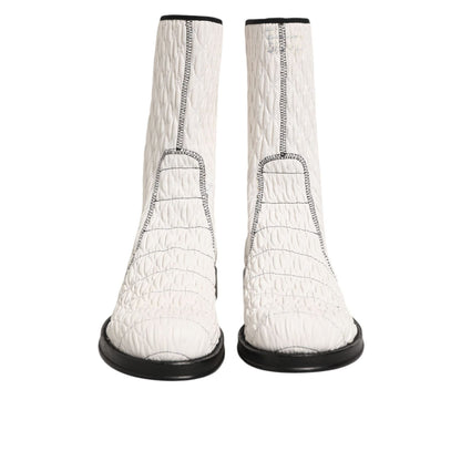 Dolce & Gabbana White Lambskin Leather Mid Calf Boots Shoes