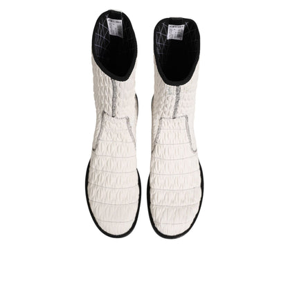 Dolce & Gabbana White Lambskin Leather Mid Calf Boots Shoes