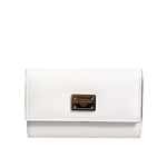 Dolce & Gabbana White Leather Card Case Holder Wallet Gold Logo Plate Key Holder