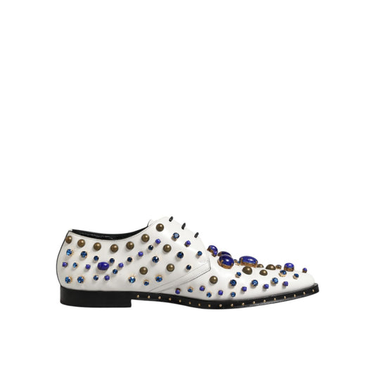 Dolce & Gabbana White Leather Crystals Embellished Dress Shoes Dolce & Gabbana