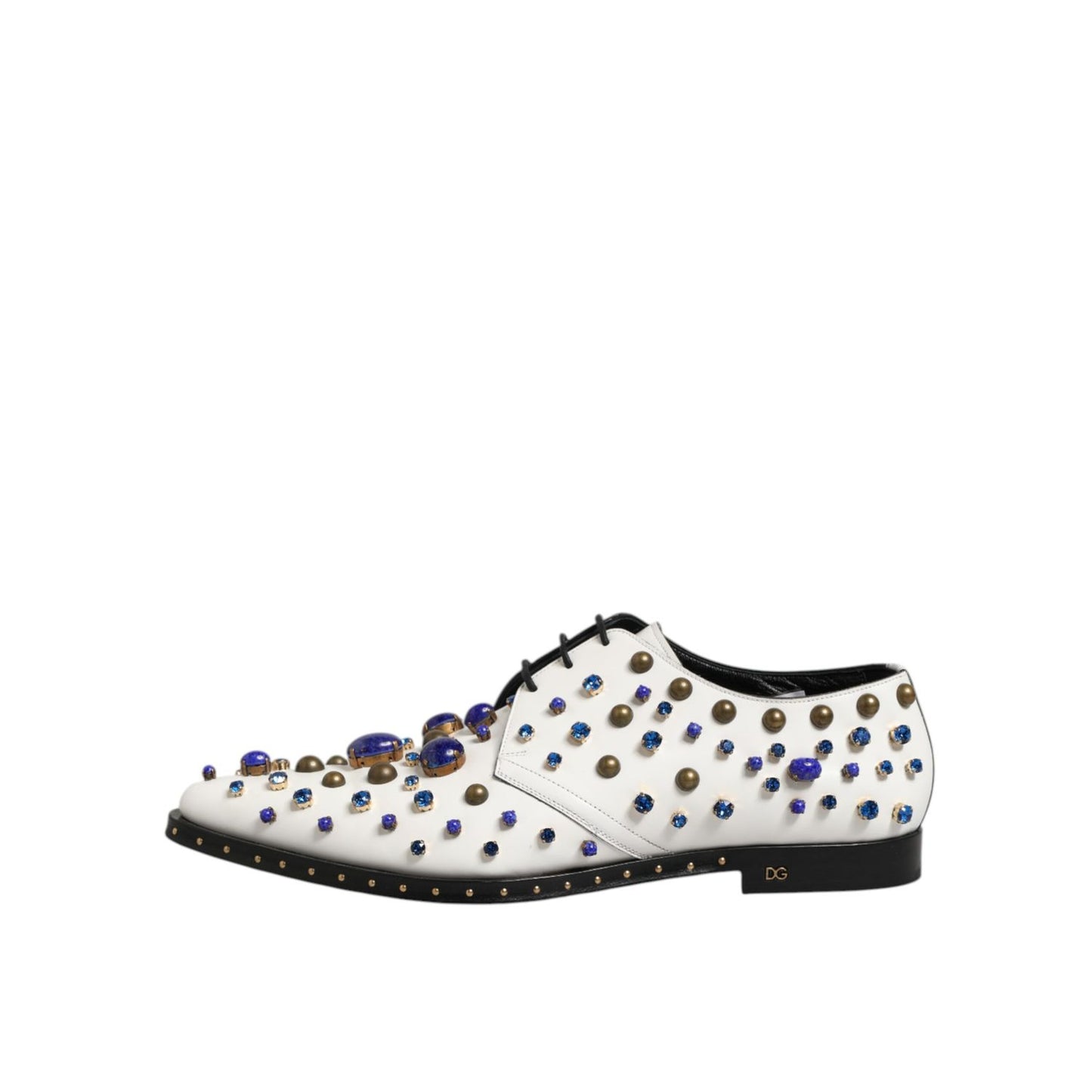 Dolce & Gabbana White Leather Crystals Embellished Dress Shoes