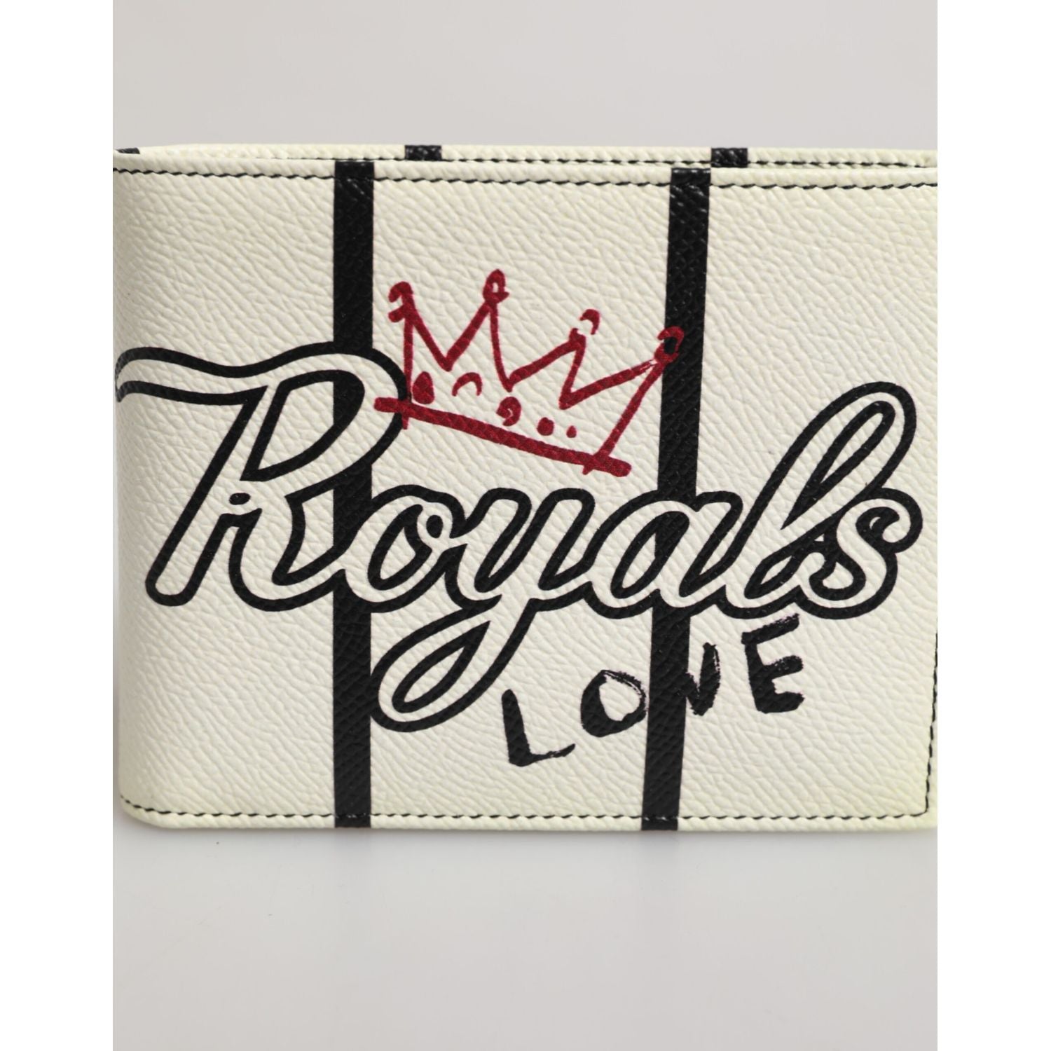 Dolce & Gabbana White Leather DG Crown Royals Bifold Card Holder Wallet