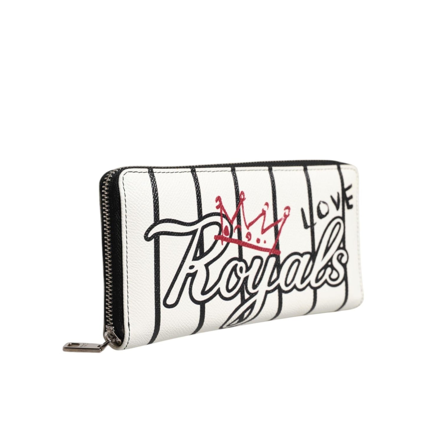 Dolce & Gabbana White Leather DG Crown Royals Continental Zip Around Wallet
