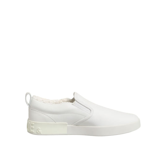 Dolce & Gabbana White Leather Low Top Slip On Sneakers Shoes Dolce & Gabbana