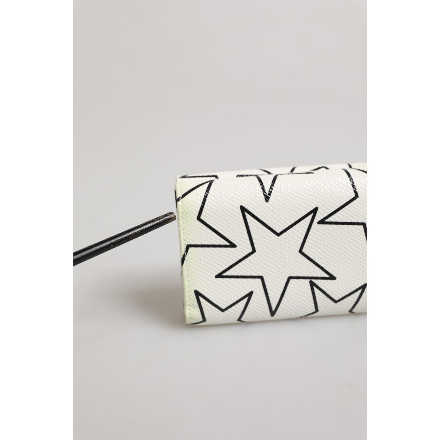 Dolce & Gabbana White Leather Trifold DG Star Print Card Holder Wallet