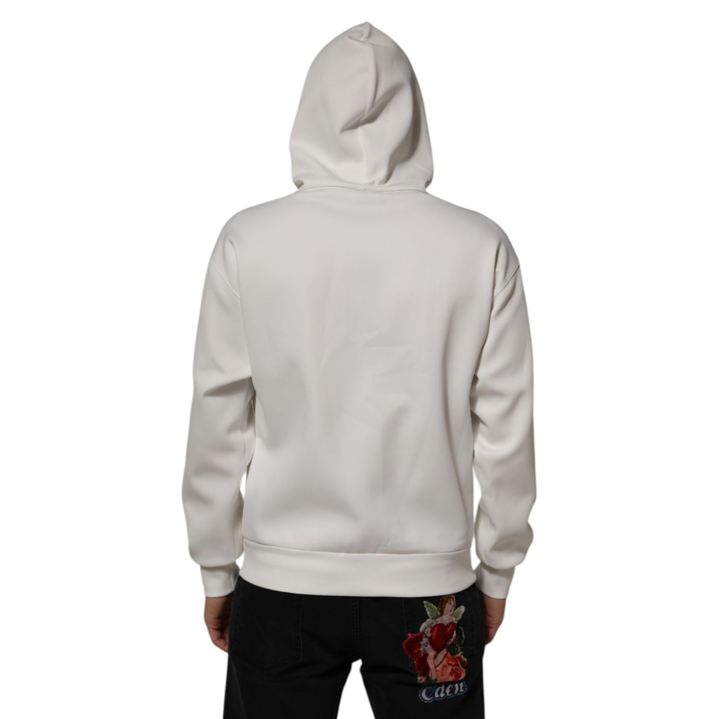 Dolce & Gabbana White Logo Hooded Men Sweatshirt Sweater