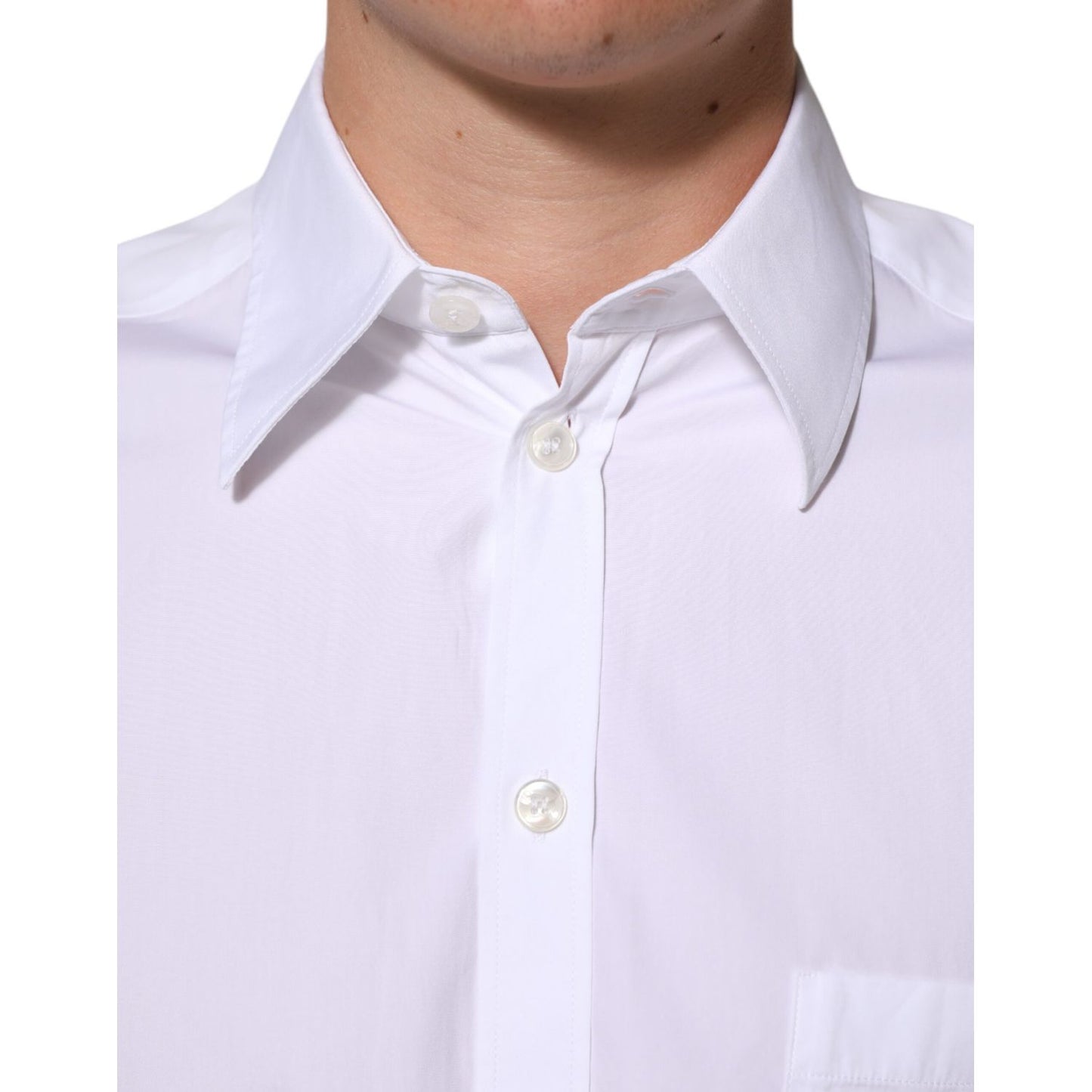 Dolce & Gabbana White Logo Plaque Collared Formal Dress Shirt