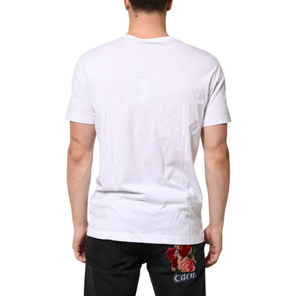 Dolce & Gabbana White Logo Plaque Cotton Crew Neck T-shirt