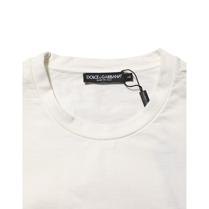 Dolce & Gabbana White Logo Print Cotton Crew Neck Men T-shirt