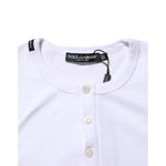 Dolce & Gabbana White Long Sleeves Button Closure T-shirt with tag, featuring soft cotton fabric and button-up neckline, close-up view