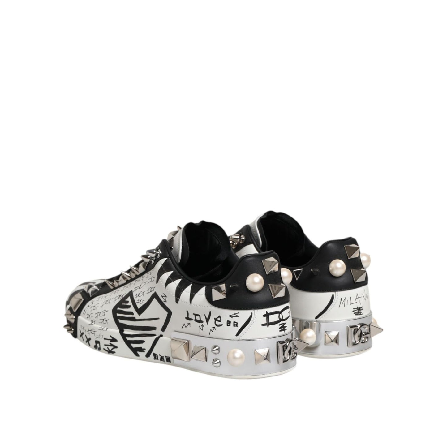 Dolce & Gabbana White Portofino Studded Men Sneakers Shoes