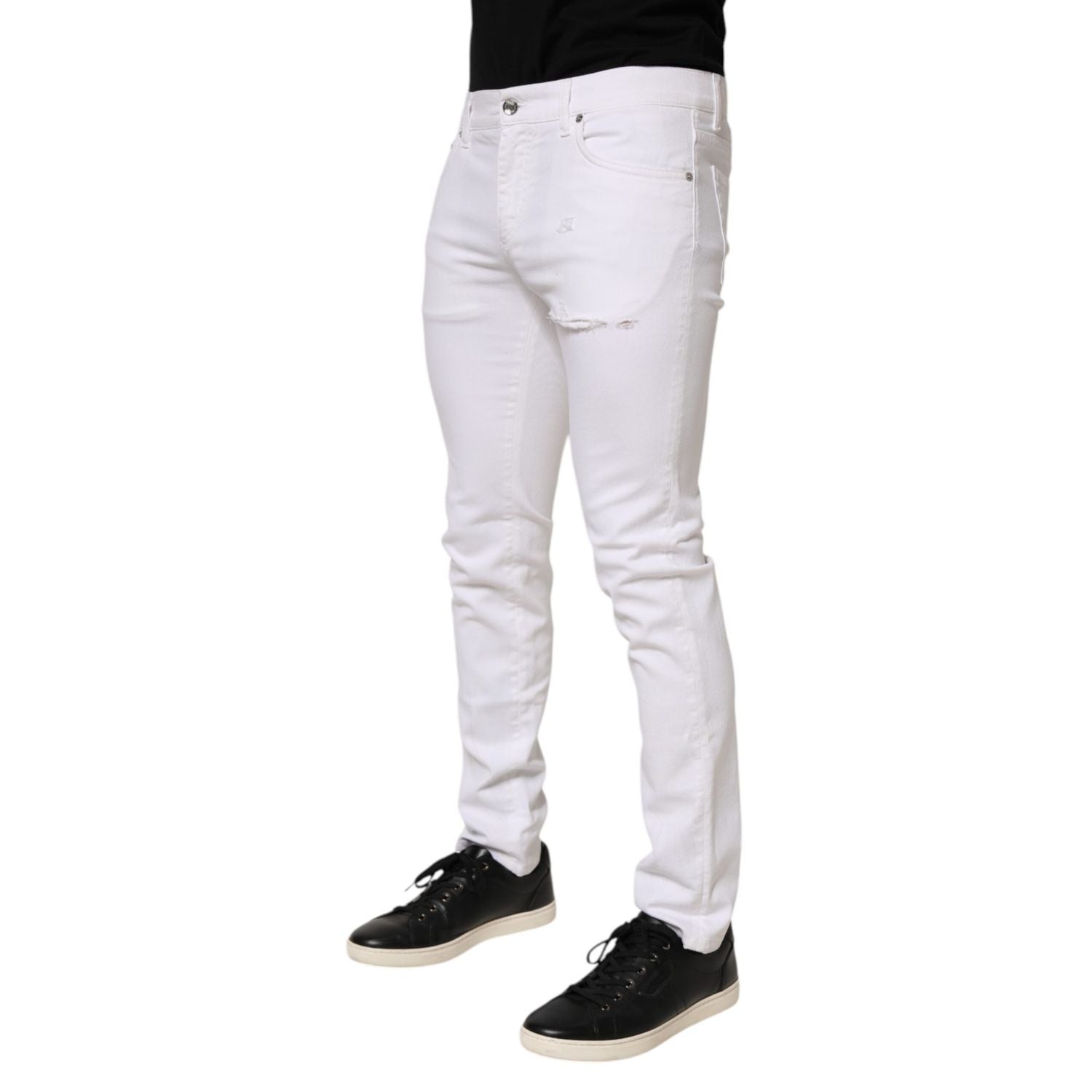 Dolce & Gabbana White Ripped Cotton Skinny Men Denim Jeans