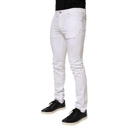Dolce & Gabbana White Ripped Cotton Skinny Men Denim Jeans