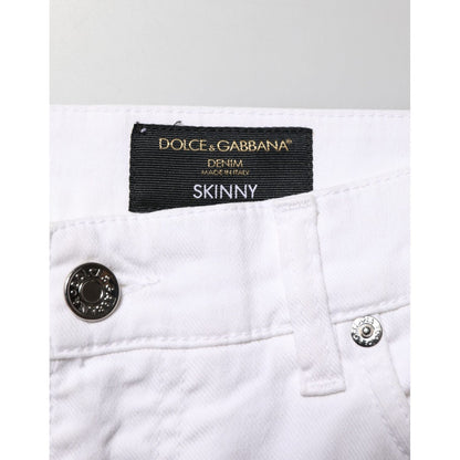 Dolce & Gabbana White Ripped Cotton Skinny Men Denim Jeans