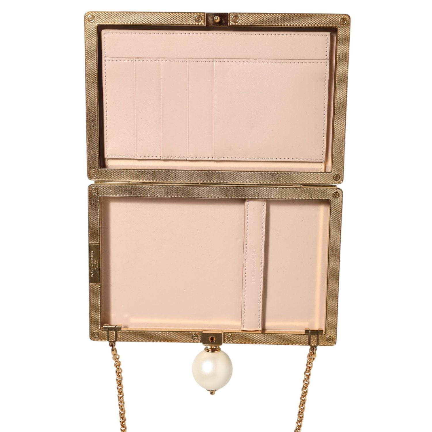 Dolce & Gabbana White Rose Embroidery Silk Gold Frame Clutch Purse Bag