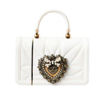 Dolce & Gabbana White Silicone Devotion Heart Cover Hand Bag Airpod Case, quilted design with gold logo, missing strap detail.