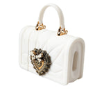 Dolce & Gabbana White Silicone Devotion Heart Cover Hand Bag Airpod Case with quilted design and gold detailing, missing chain.