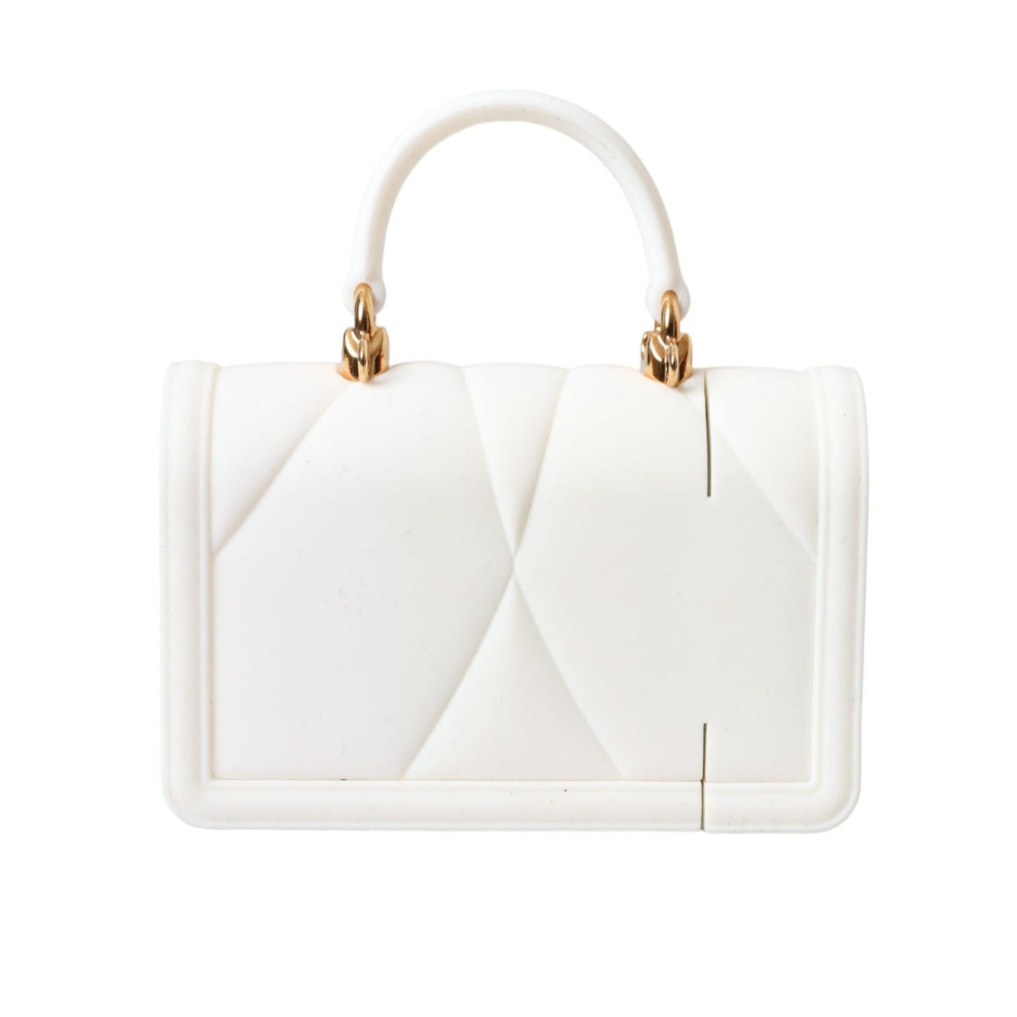 Dolce & Gabbana White Silicone Devotion Heart Cover Hand Bag Airpod Case with quilted design and gold detailing.