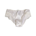 Dolce & Gabbana White Silk Satin Floral Lace Panty Brief Underwear, elegant Italian lingerie with delicate lace and silk satin finish.