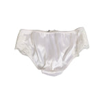 Dolce & Gabbana White Silk Satin Floral Lace Panty Brief Underwear with lace trim, elegant and luxurious design, crafted in Italy.