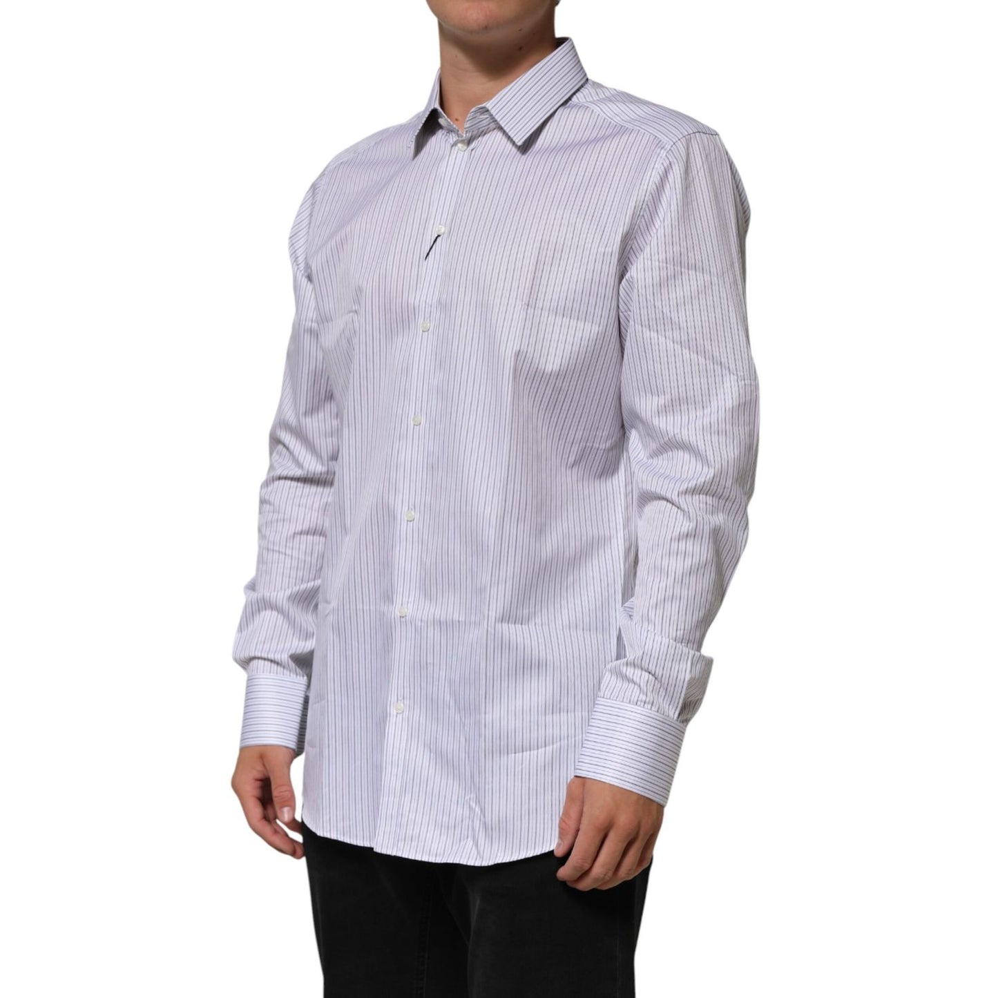 Dolce & Gabbana White Stripes Long Sleeves GOLD Dress Shirt