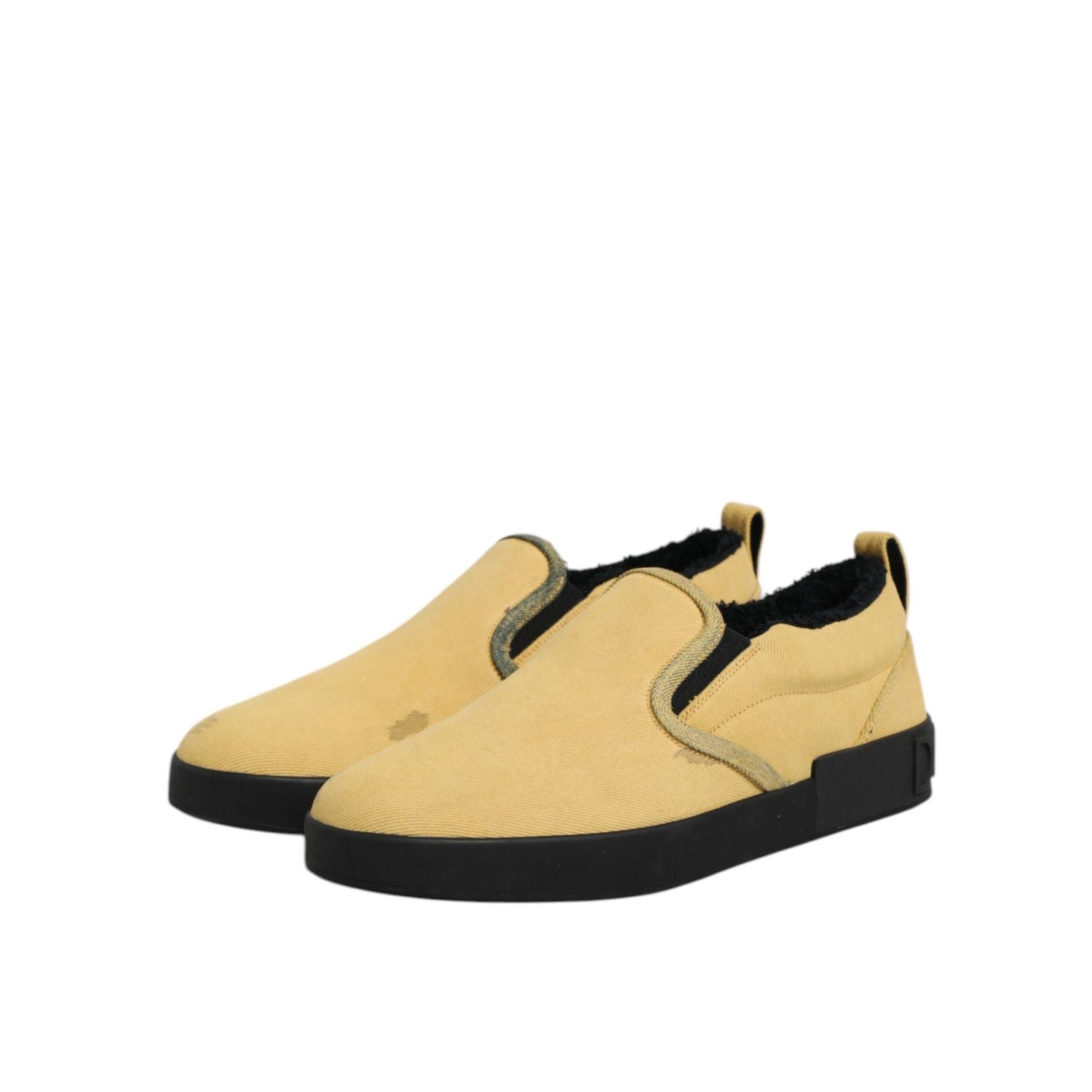 Dolce & Gabbana Yellow Cotton Low Top Slip On Sneakers Shoes