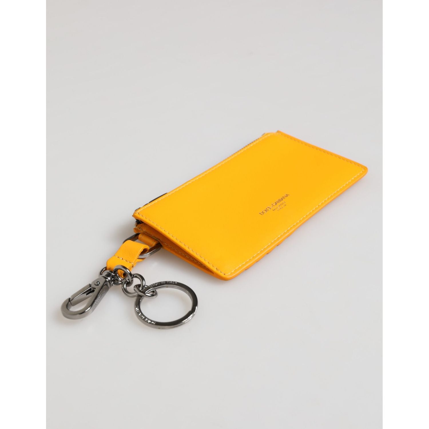 Dolce & Gabbana Yellow Orange Leather Credit Card Key Holder Clip On Wallet