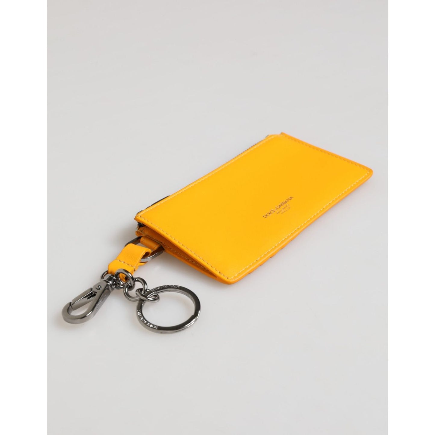 Dolce & Gabbana Yellow Orange Leather Credit Card Key Holder Clip On Wallet SMY11325