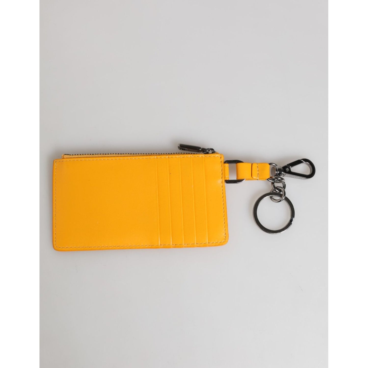 Dolce & Gabbana Yellow Orange Leather Credit Card Key Holder Clip On Wallet SMY11325