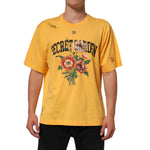 Dolce & Gabbana Yellow Secret Graden Floral Cotton CrewNeck T-shirt featuring floral print and crew neckline modeled.