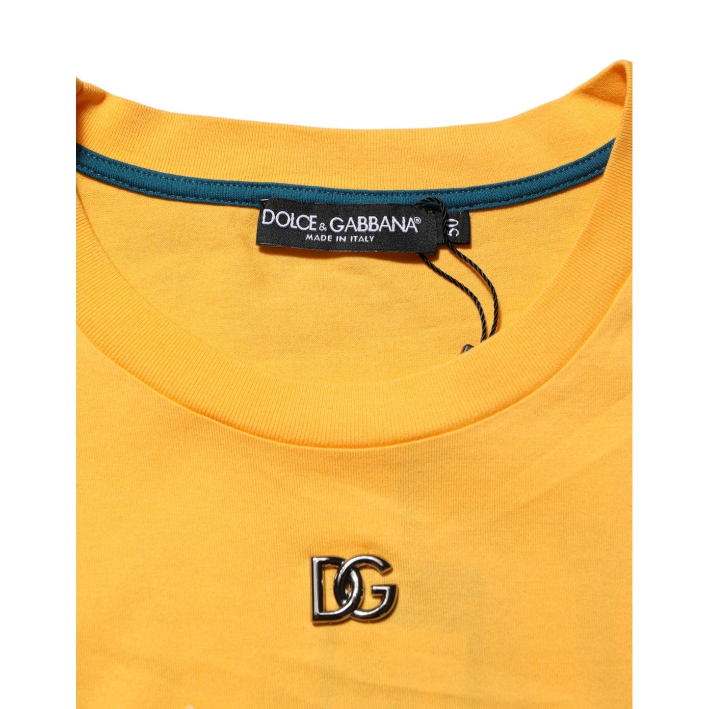 Dolce & Gabbana Yellow Secret Graden Floral Cotton CrewNeck T-shirt with logo details on tag