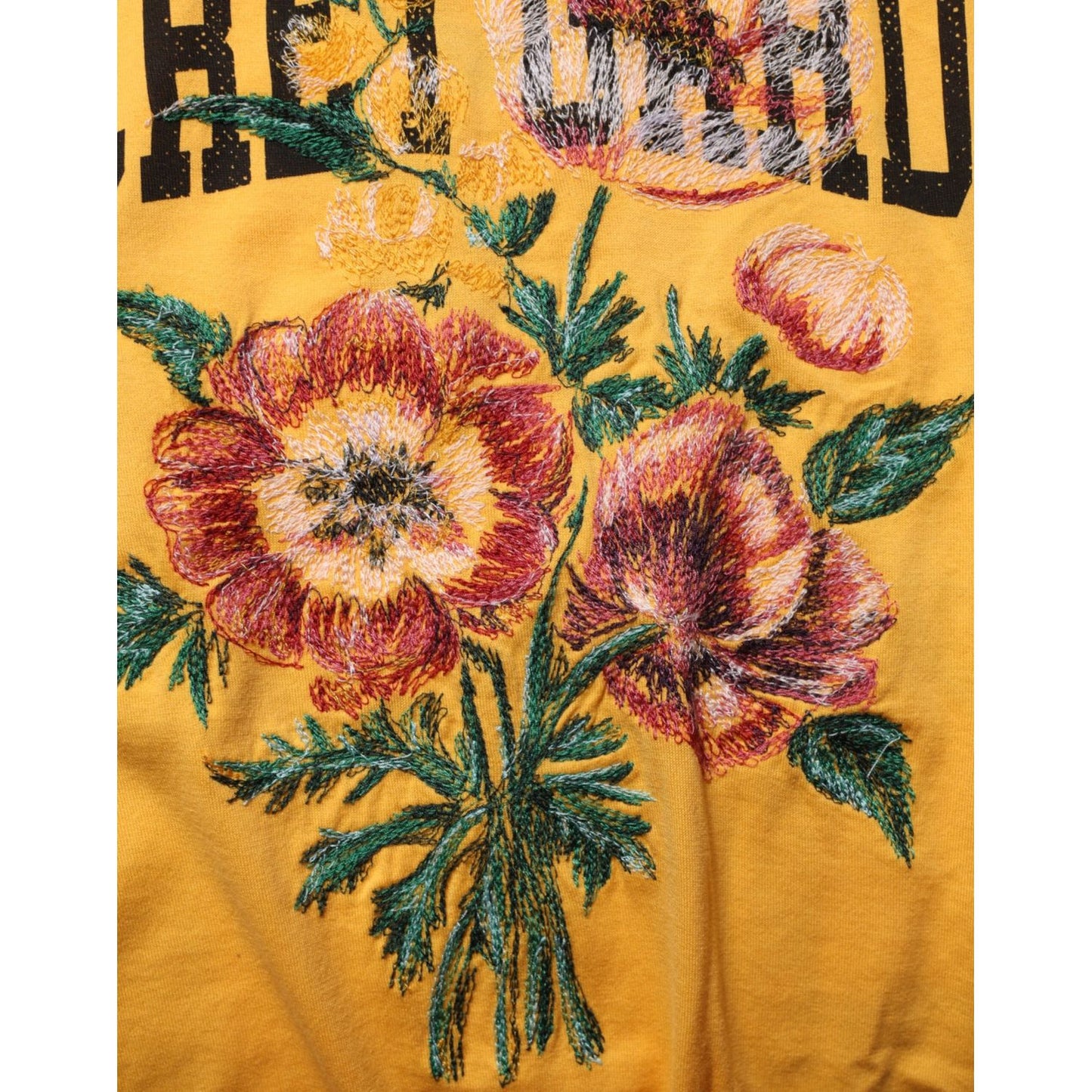 Dolce & Gabbana Yellow Secret Graden Floral Cotton CrewNeck T-shirt with vibrant floral design print.