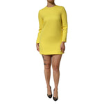 Dolce & Gabbana Yellow Viscose Acetate Mini Long Sleeve Dress, elegant Italian-made fashion, bold pop of color, crew neckline