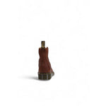 Back view of Dr. Martens Brown Leather Athletic boot with yellow stitching and rubber sole.