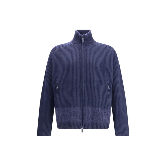 Dsquared² Blue Wool Cardigan with ribbed knit, double-slider zipper, and mohair band design in AW25 collection.