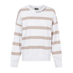 EA7 Sweaters Beige - Stretch cotton crew-neck sweatshirt with beige stripes and EA7 logo, suitable for everyday wear.