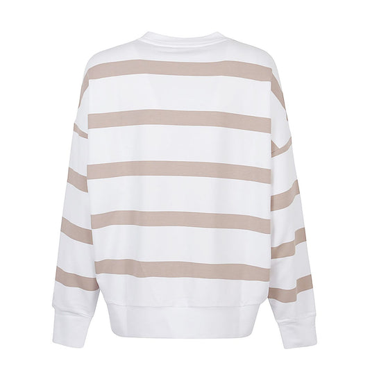 EA7 Sweaters Beige long-sleeved crew-neck with beige stripes and logo, back view.