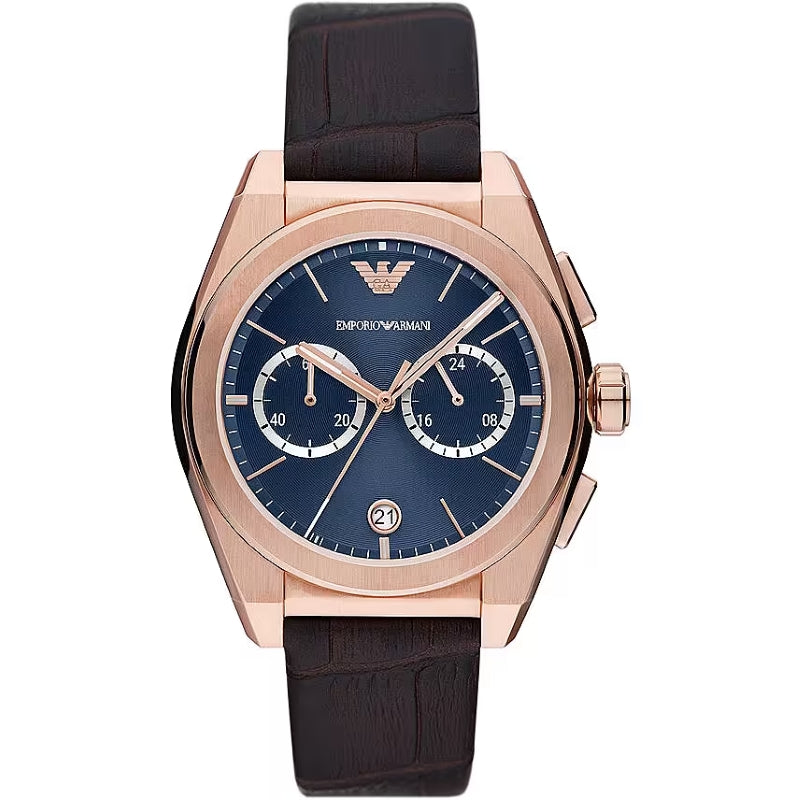 EMPORIO ARMANI MOD. AR11563 men's chronograph wristwatch with stainless steel case and black leather strap.
