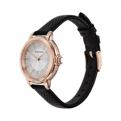 EMPORIO ARMANI WATCHES Mod. AR11631, 32mm lady's wristwatch with black strap and rose gold case