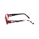 Side view of Emilio Pucci Pink Plastic Frames in antique rose color with a patterned temple design, size 53/14/130 mm.