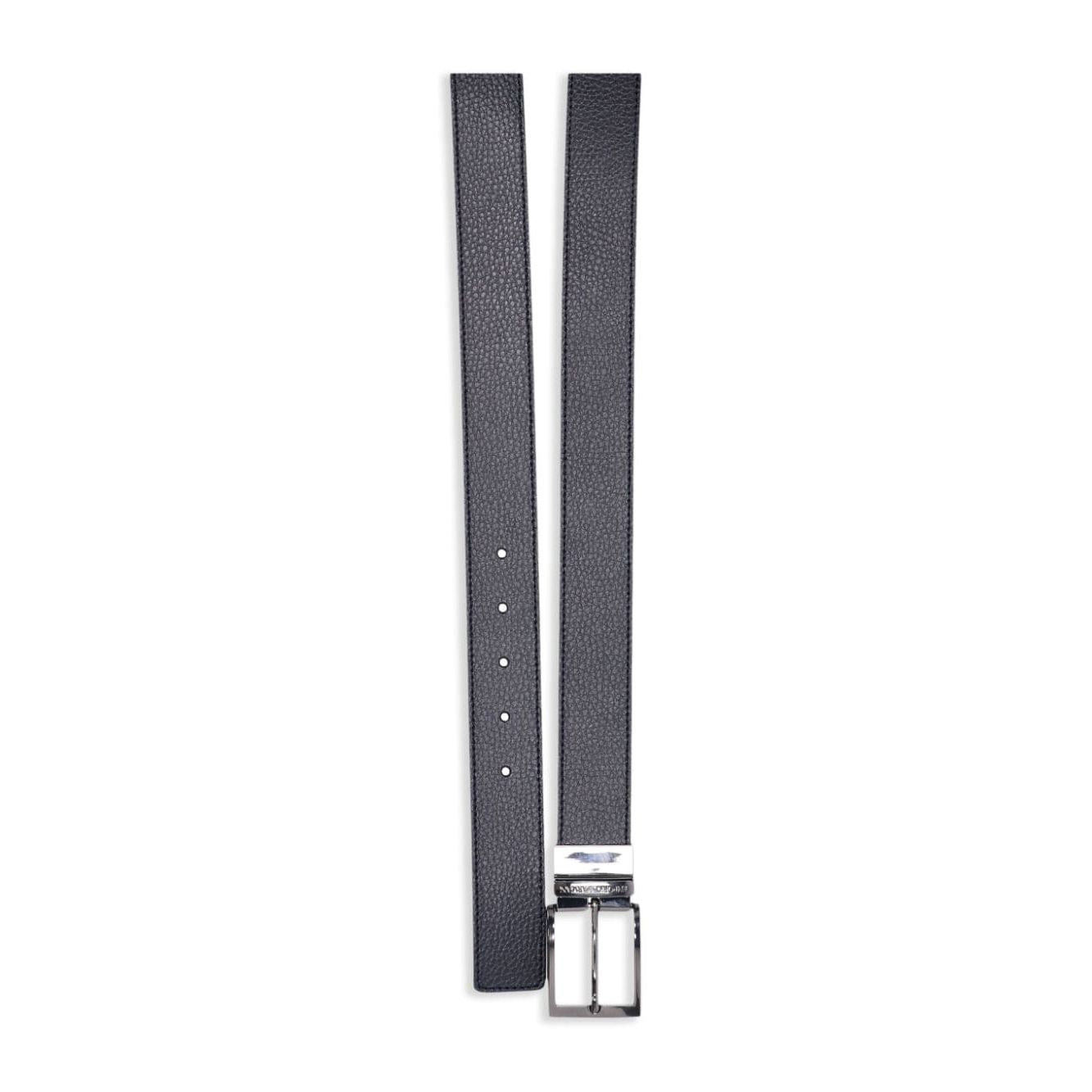 Emporio Armani Exclusive Leather reversible belt with black grained texture and silver-tone buckle hardware.